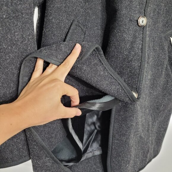 Epsilon Charcoal Cotton Blend Knee Length Button Jacket Coat Lined Pocket Collar - Picture 4 of 13